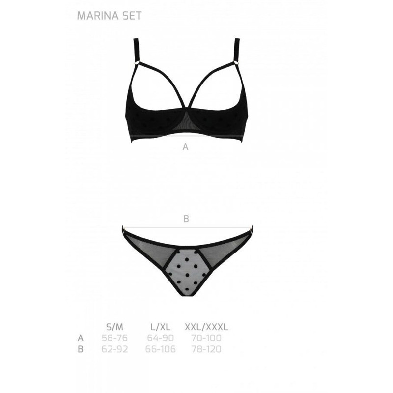 Эротический комплект Passion MARINA SET WITH OPEN BRA, S/M, black, открытые чашки