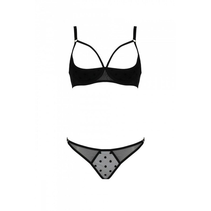 Эротический комплект Passion MARINA SET WITH OPEN BRA, XXL/XXXL, black, открытые чашки