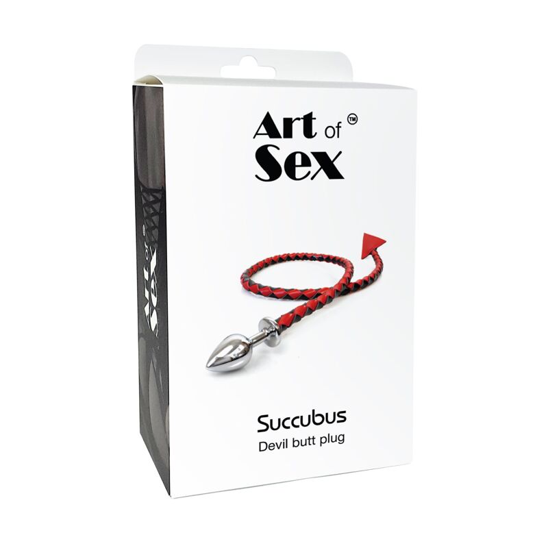 Металлическая анальная пробка L с дьявольским хвостом Art of Sex - Succubus, экокожа, черный