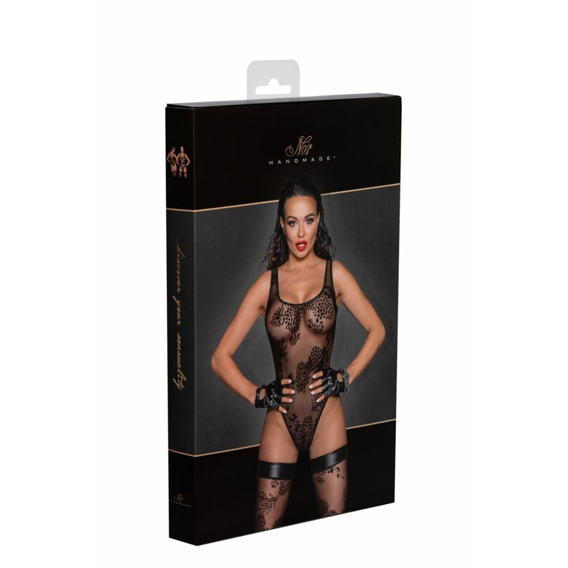 (SALE) Боди Noir Handmade F242 Tulle body with patterned flock embroidery - M