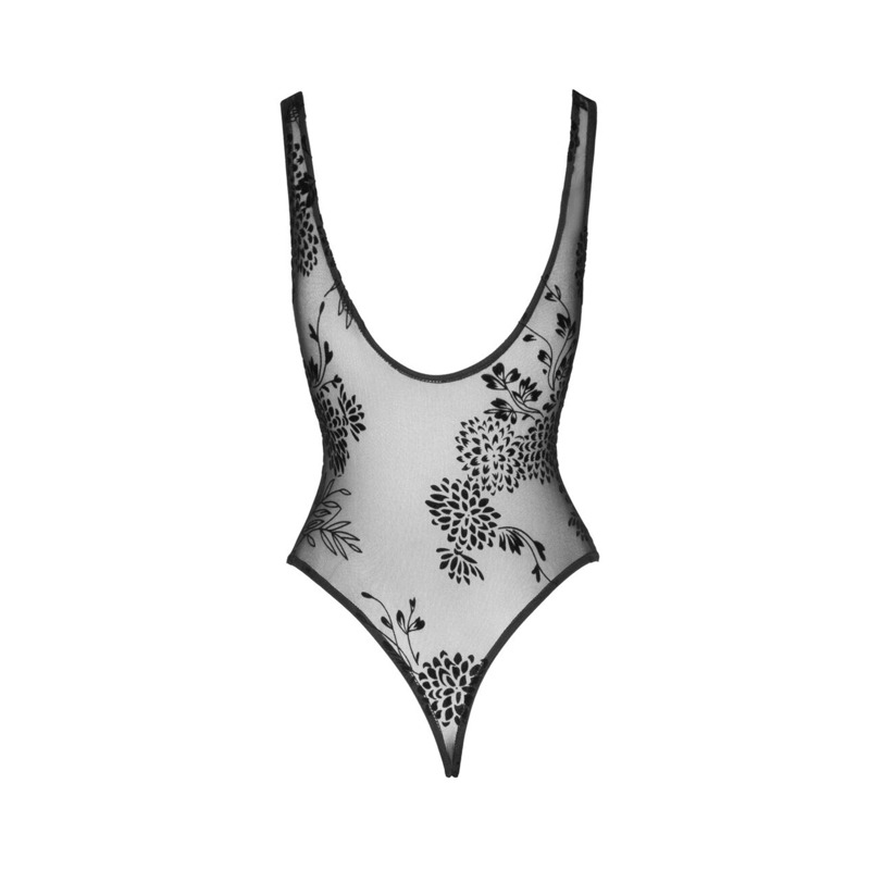 (SALE) Боди Noir Handmade F242 Tulle body with patterned flock embroidery - L