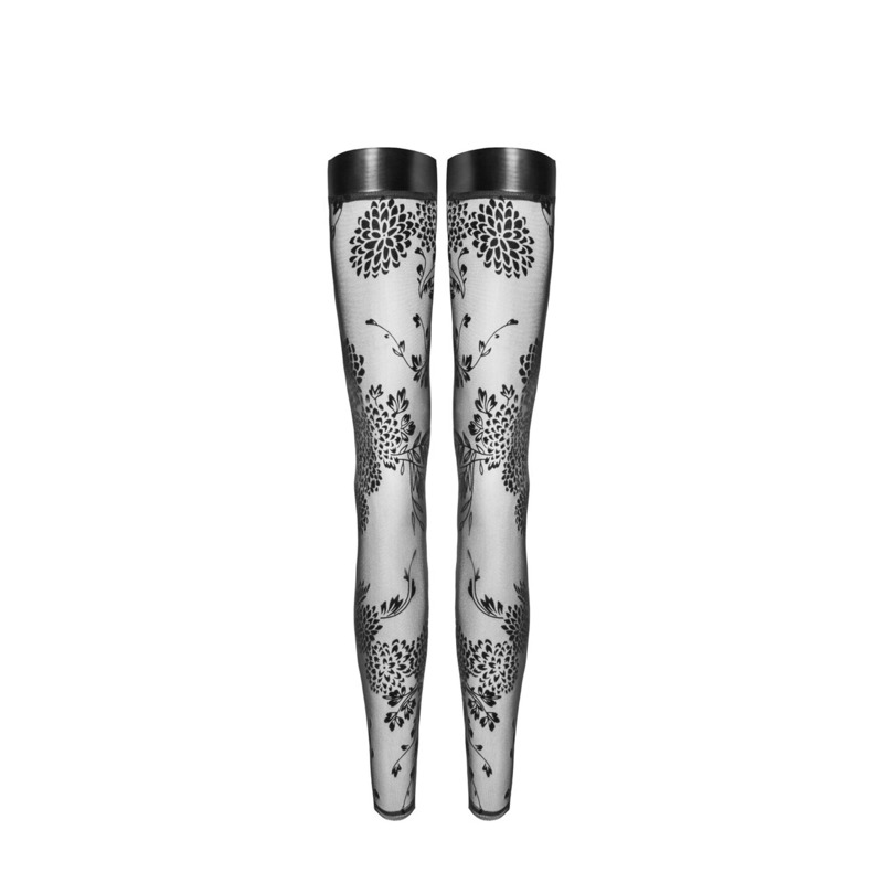 (SALE) Чулки Noir Handmade F243 Tulle stockings with patterned flock embroidery - L