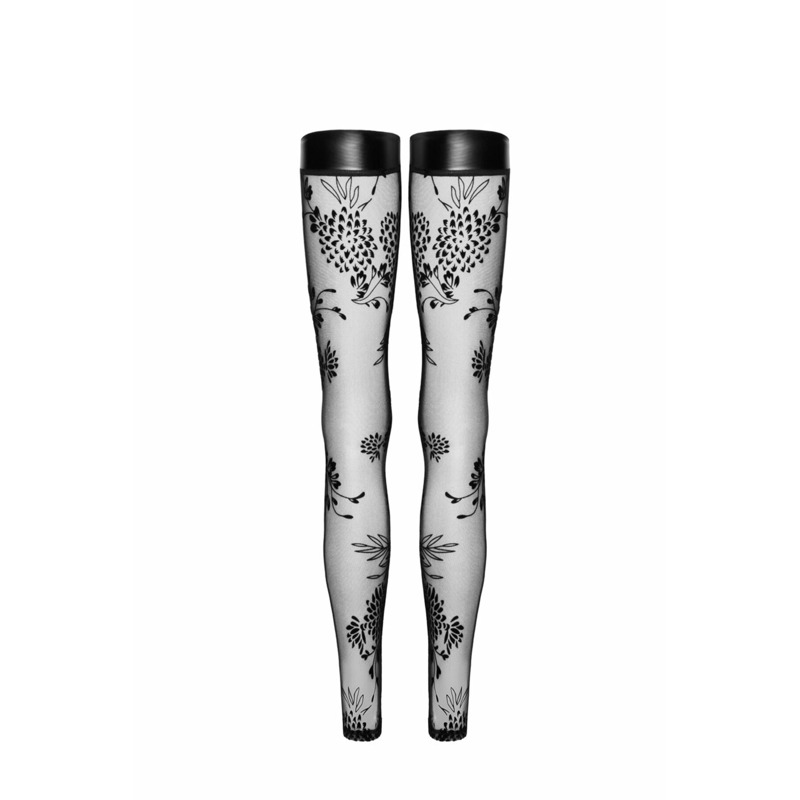 (SALE) Чулки Noir Handmade F243 Tulle stockings with patterned flock embroidery - L