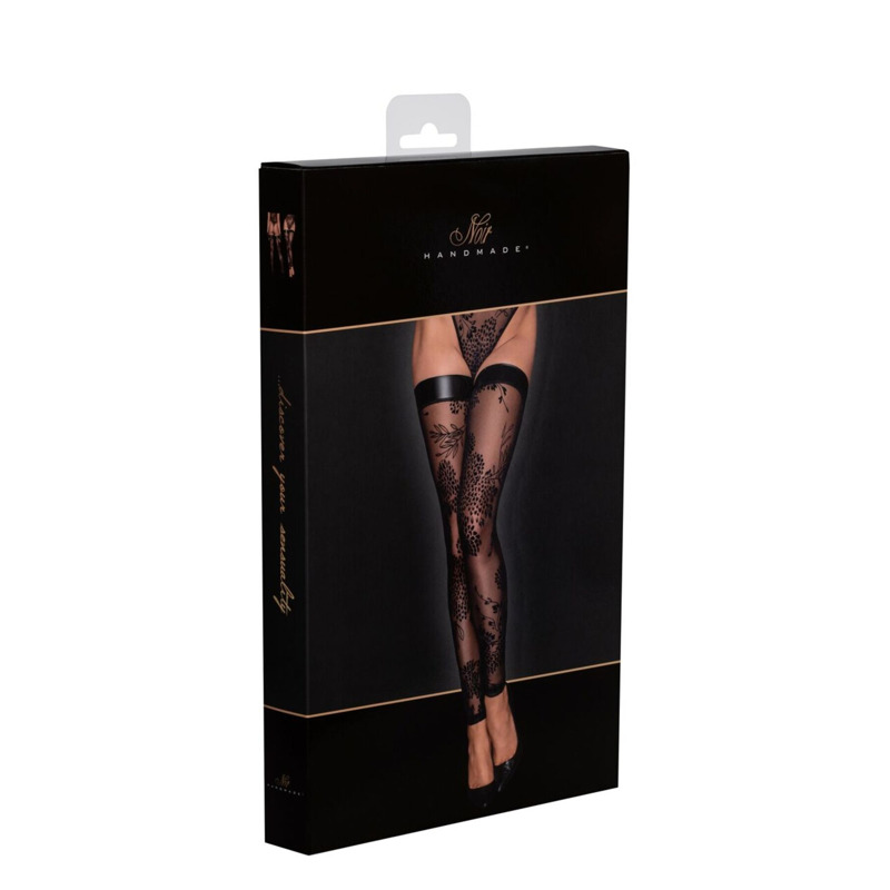 (SALE) Чулки Noir Handmade F243 Tulle stockings with patterned flock embroidery - L