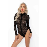 (SALE) Боди Noir Handmade F287 Leopard flock bodysuit with long sleeves - L