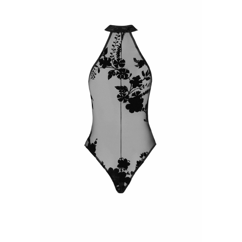 Боди Noir Handmade F314 Ego flocked mesh halter bodysuit - XL