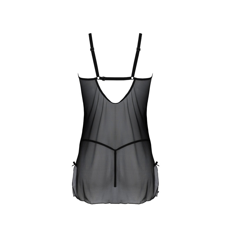 Пеньюар Passion DROSERA CHEMISE black, L/XL, кружевной лиф со стрепами, трусики в комплекте