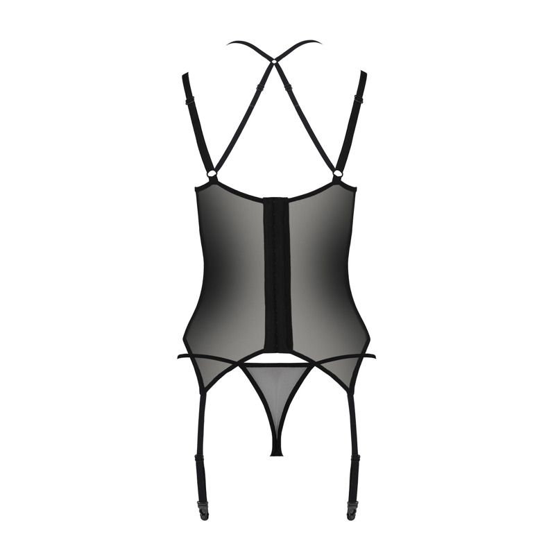 Корсет Passion DROSERA CORSET black, L/XL, с креплениями для чулок, трусики в комплекте