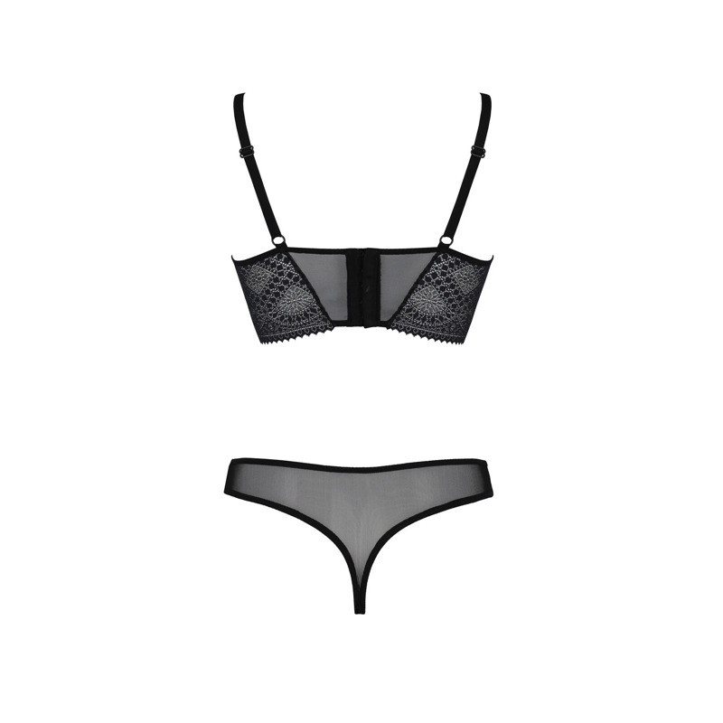 Комплект Passion DROSERA SET black S/M, сетка+кружево, бюстье и трусики танга