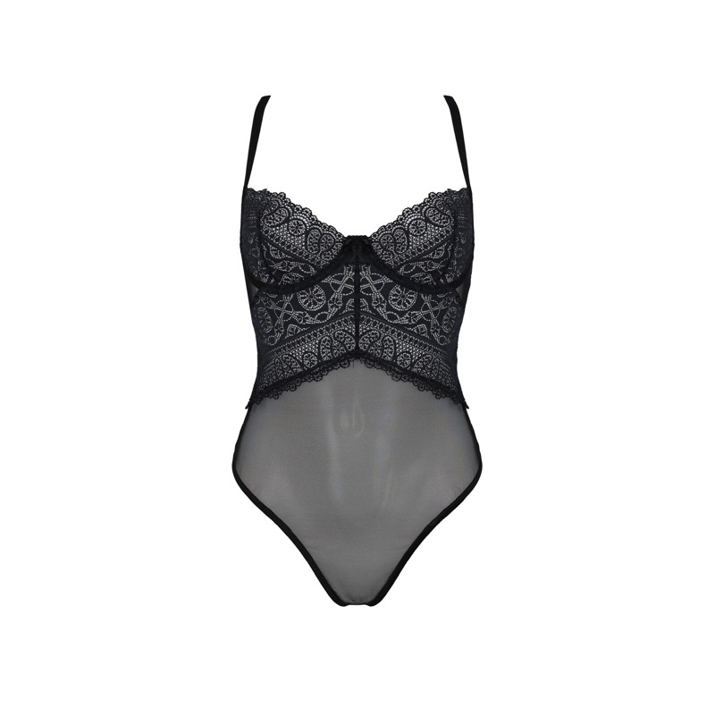 Боди Passion KERRIA BODY black, L/XL, с высокими вырезами и верхом балконет
