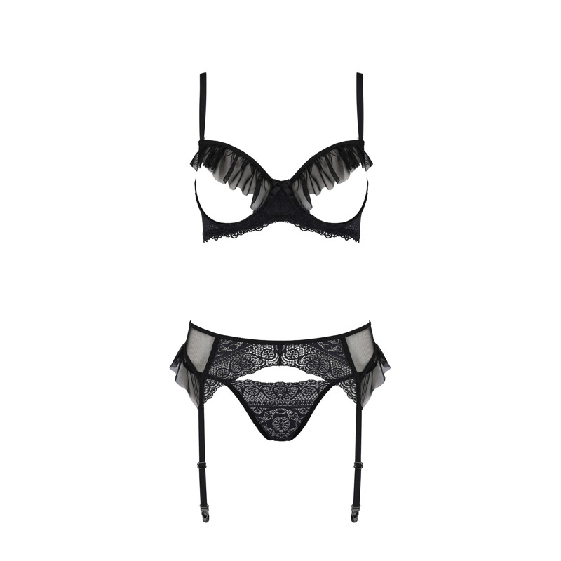 Комплект Passion KERRIA SET WITH OPEN BRA black L/XL - ECO Passion