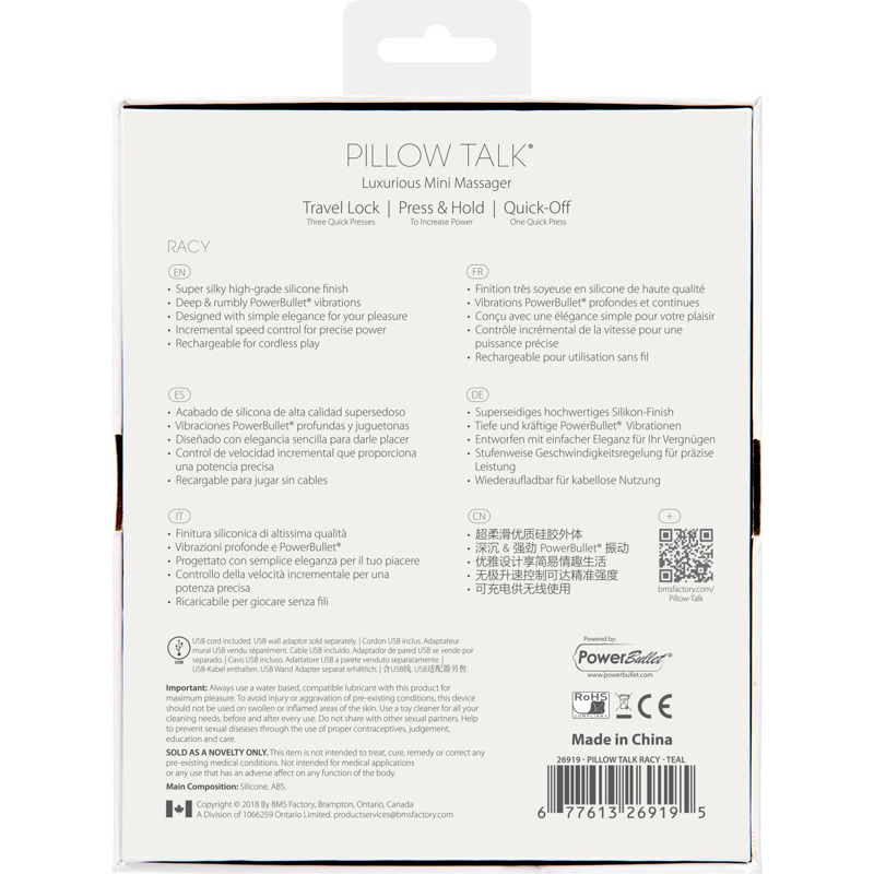 Роскошный вибратор Pillow Talk - Racy Teal с кристаллом Сваровски для точки G, подарочная упаковка