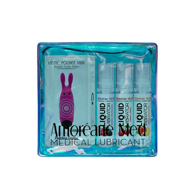 Набор из 3-х вкусов стимулирующего лубриканта Amoreane Med (3х10мл) и вибропули Adrien Lastic Pink