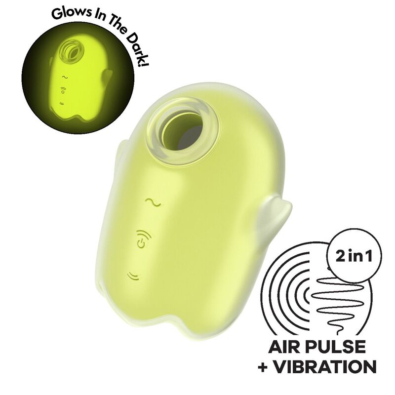 Вакуумный клиторальный стимулятор с вибрацией Satisfyer Glowing Ghost Yellow, светится в темноте