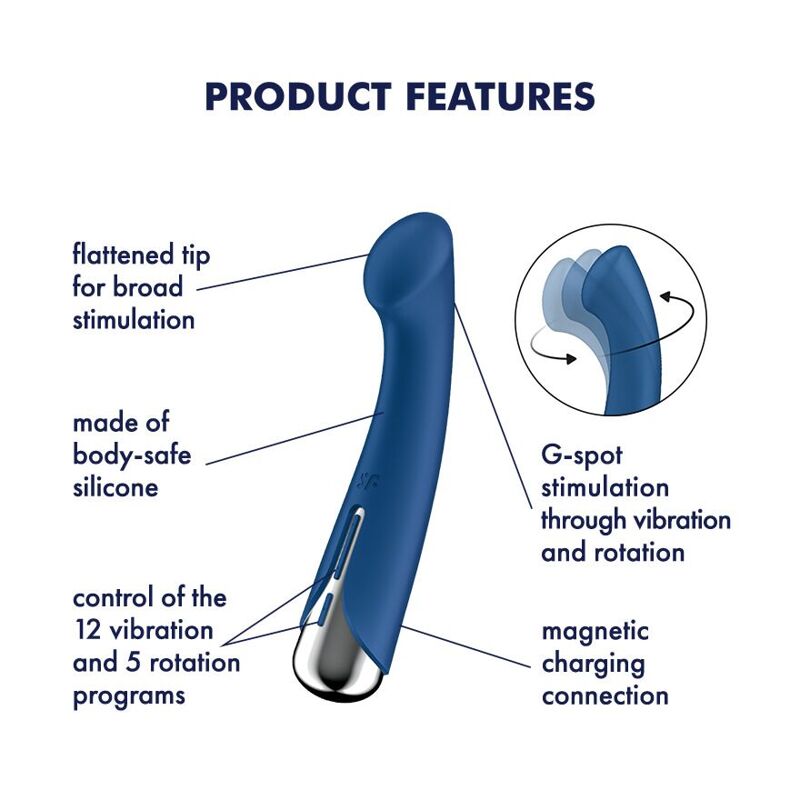 Вибратор с ротацией Satisfyer Spinning G-Spot 1 Blue, плоская площадка для стимуляции точки G