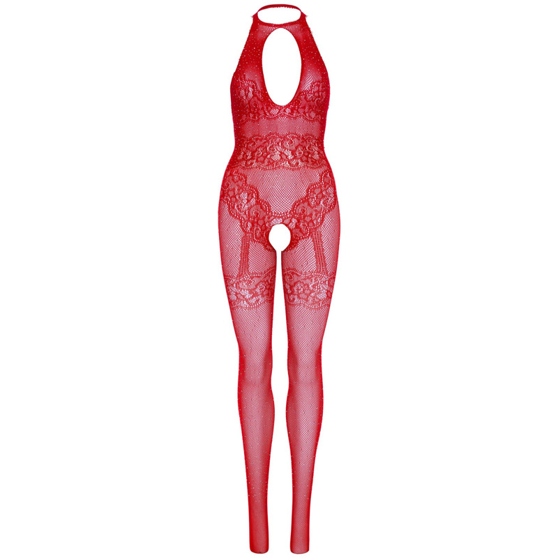 Бодистокинг Leg Avenue Rhinestone Lace and Net Bodystocking Red One Size