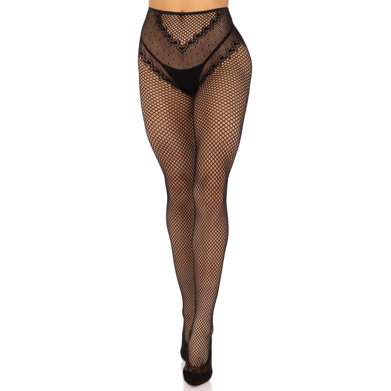 Чулки Leg Avenue Crotchless Net Tights with Heart Backseam Black One Size