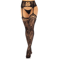 Колготки-панчохи Leg Avenue French Rose Backseam Garter Belt Stockings, чорні, One Size, з доступом Колготки-панчохи Leg Avenue French Rose Backseam Garter Belt Stockings, чорні, One Size, з доступом