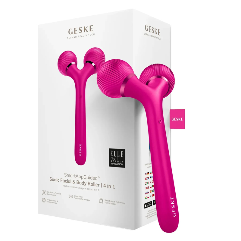 Электронный ультразвуковой ролик для лица и тела GESKE Sonic Facial&Body Roller 4в1 magenta