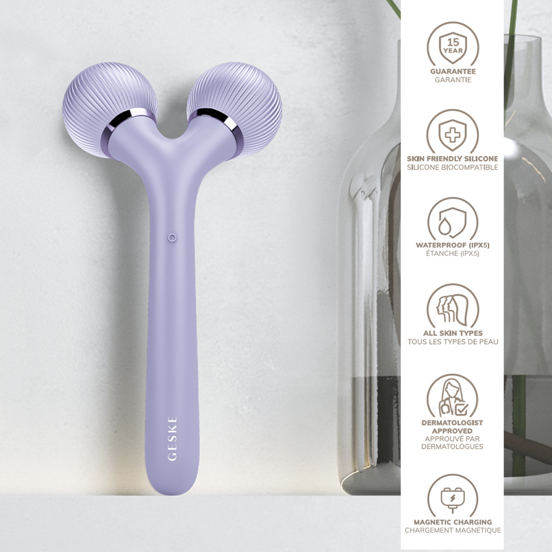 Электронный ультразвуковой ролик для лица и тела GESKE Sonic Facial&Body Roller 4в1 violet