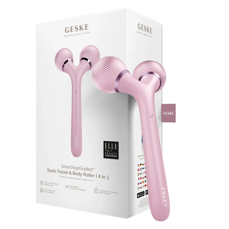 Электронный ультразвуковой ролик для лица и тела GESKE Sonic Facial&Body Roller 4в1 pink