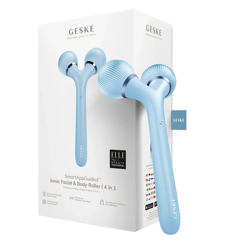 Электронный ультразвуковой ролик для лица и тела GESKE Sonic Facial&Body Roller 4в1 aquamarine
