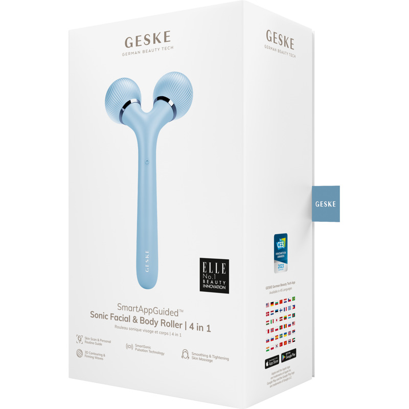 Электронный ультразвуковой ролик для лица и тела GESKE Sonic Facial&Body Roller 4в1 aquamarine