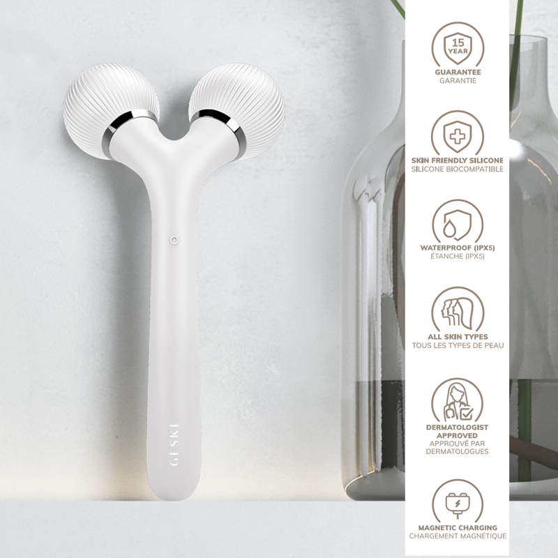 Электронный ультразвуковой ролик для лица и тела GESKE Sonic Facial&Body Roller 4в1 white
