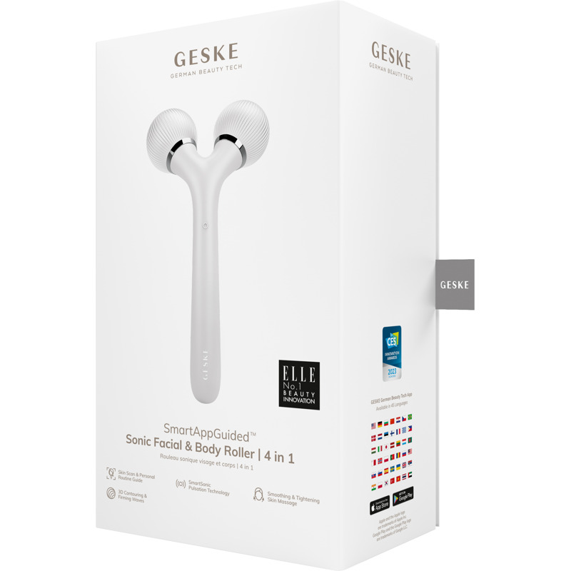 Электронный ультразвуковой ролик для лица и тела GESKE Sonic Facial&Body Roller 4в1 white