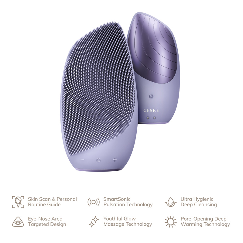 Электронная звуковая термо щетка для лица GESKE Sonic Thermo Facial Brush 6в1 purple