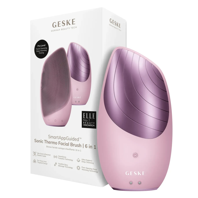 Электронная звуковая термо щетка для лица GESKE Sonic Thermo Facial Brush 6в1 pink