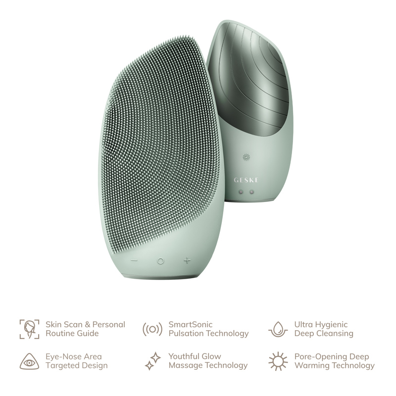 Электронная звуковая термо щетка для лица GESKE Sonic Thermo Facial Brush 6в1 green