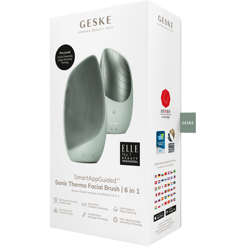 Электронная звуковая термо щетка для лица GESKE Sonic Thermo Facial Brush 6в1 green