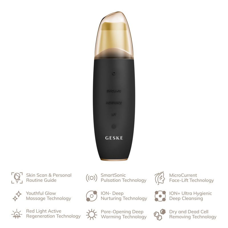 Микротоковый скрабер для кожи и устранения черных точек GESKE MicroCurrent Skin Scrubber&Blackhead Remover 9в1 gray