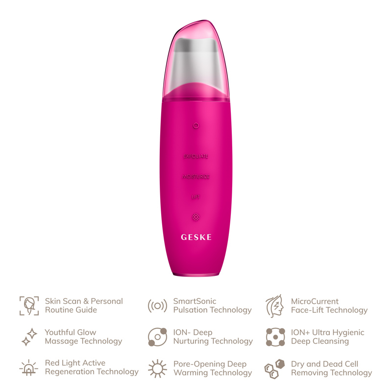 Микротоковый скрабер для кожи и устранения черных точек GESKE MicroCurrent Skin Scrubber&Blackhead Remover 9в1 magenta