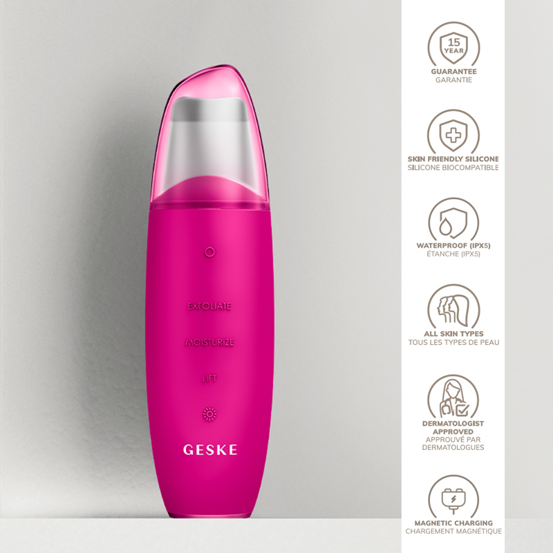 Микротоковый скрабер для кожи и устранения черных точек GESKE MicroCurrent Skin Scrubber&Blackhead Remover 9в1 magenta