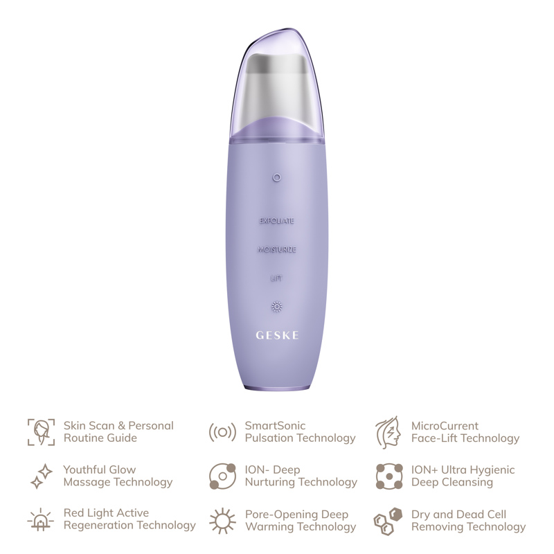 Микротоковый скрабер для кожи и устранения черных точек GESKE MicroCurrent Skin Scrubber&Blackhead Remover 9в1 purple