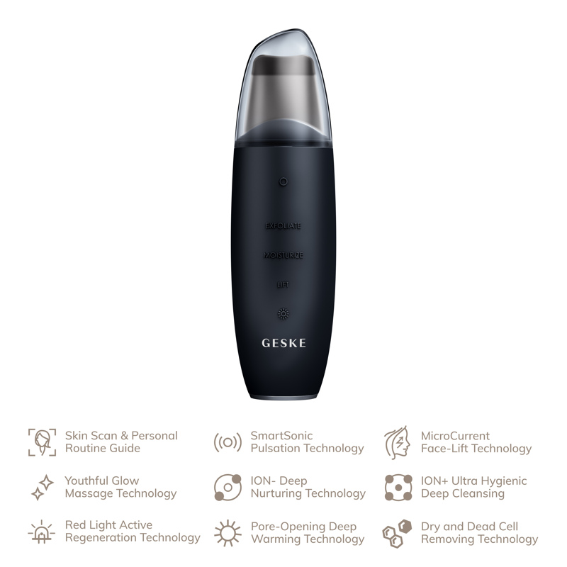 Микротоковый скрабер для кожи и устранения черных точек GESKE MicroCurrent Skin Scrubber&Blackhead Remover 9в1 black