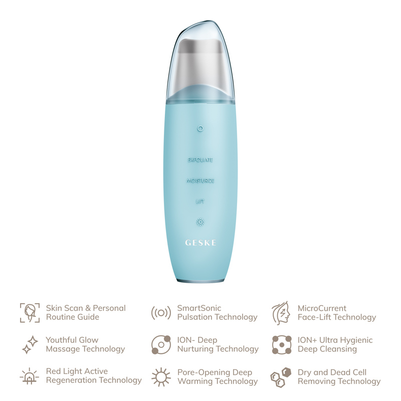 Микротоковый скрабер для кожи и устранения черных точек GESKE MicroCurrent Skin Scrubber&Blackhead Remover 9в1 turquoise