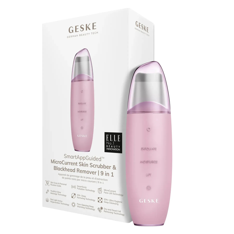 Микротоковый скрабер для кожи и устранения черных точек GESKE MicroCurrent Skin Scrubber&Blackhead Remover 9в1 pink