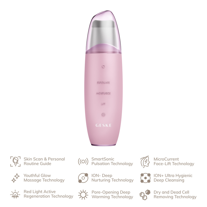 Микротоковый скрабер для кожи и устранения черных точек GESKE MicroCurrent Skin Scrubber&Blackhead Remover 9в1 pink