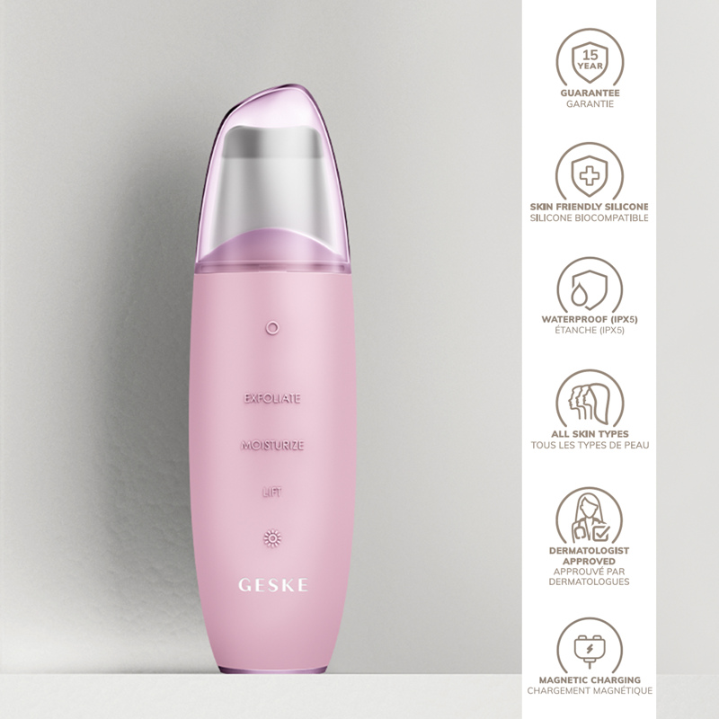 Микротоковый скрабер для кожи и устранения черных точек GESKE MicroCurrent Skin Scrubber&Blackhead Remover 9в1 pink