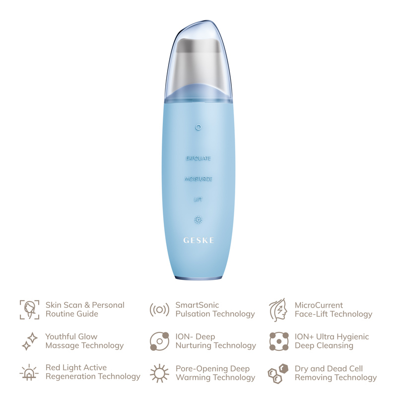 Микротоковый скрабер для кожи и устранения черных точек GESKE MicroCurrent Skin Scrubber&Blackhead Remover 9в1 aquamarine