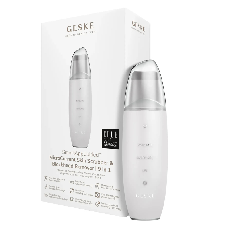 Микротоковый скрабер для кожи и устранения черных точек GESKE MicroCurrent Skin Scrubber&Blackhead Remover 9в1 white