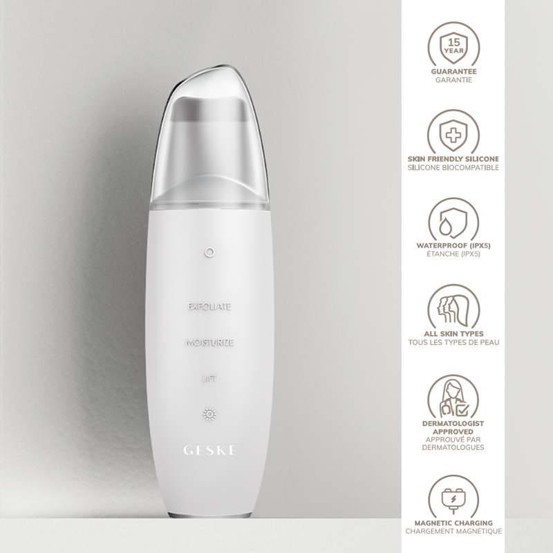 Микротоковый скрабер для кожи и устранения черных точек GESKE MicroCurrent Skin Scrubber&Blackhead Remover 9в1 white