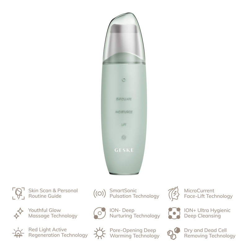 Микротоковый скрабер для кожи и устранения черных точек GESKE MicroCurrent Skin Scrubber&Blackhead Remover 9в1 green