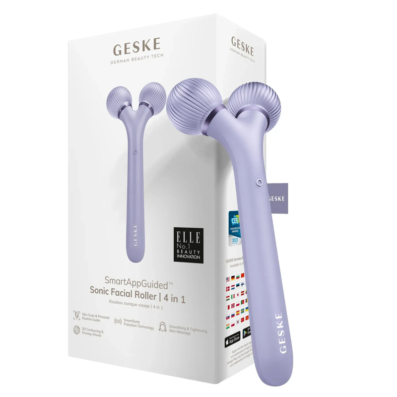 Электронный звуковой ролик для лица и тела GESKE Sonic Facial & Body Roller 4 в 1 фиолетовый