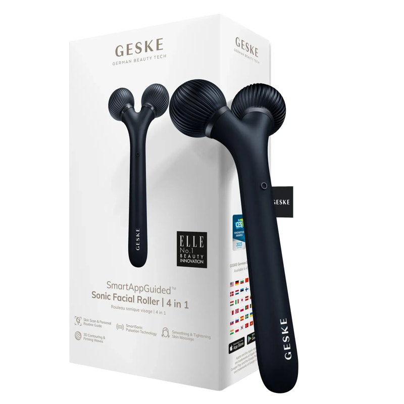 Электронный ультразвуковой ролик для лица GESKE Sonic Facial Roller 4в1 black