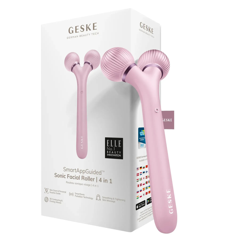 Электронный ультразвуковой ролик для лица GESKE Sonic Facial Roller 4в1 pink