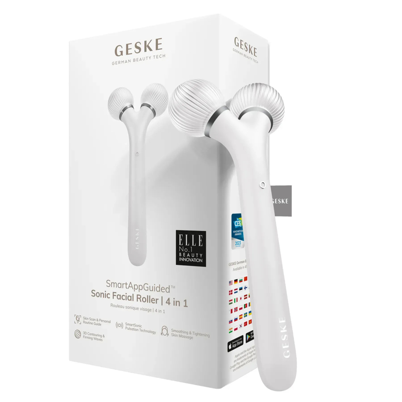 Электронный ультразвуковой ролик для лица GESKE Sonic Facial Roller 4в1 white